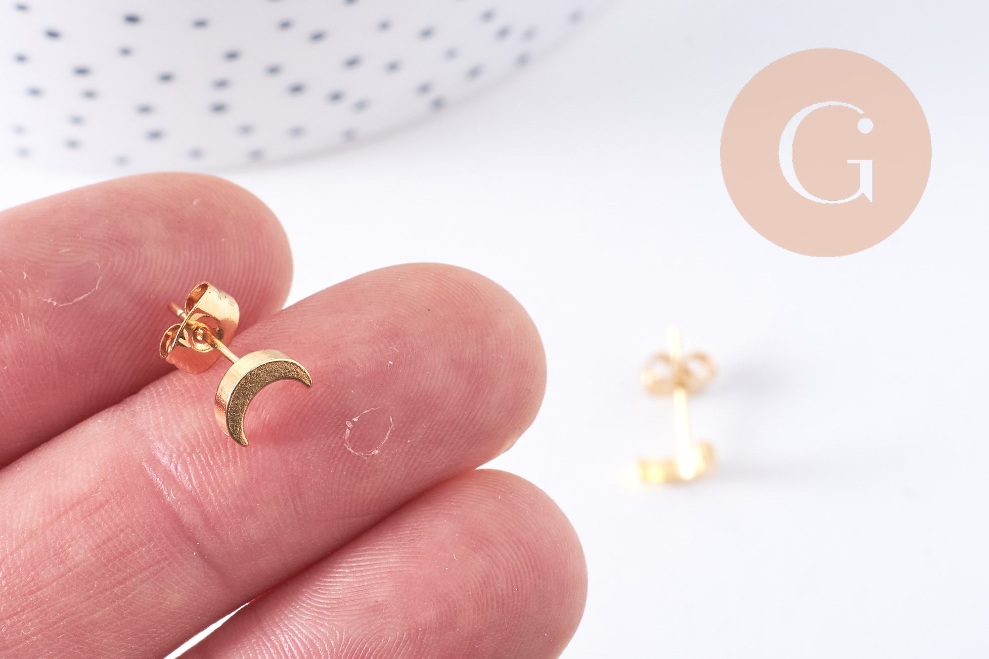 Gingerlily Boucles puces lune acier doré G2991 la paire