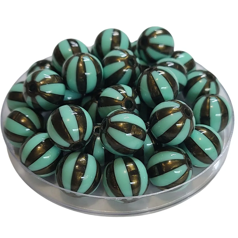 ARTSHOP Boules 16MM 421 Jade Noir perles rayées lot 10 irisées