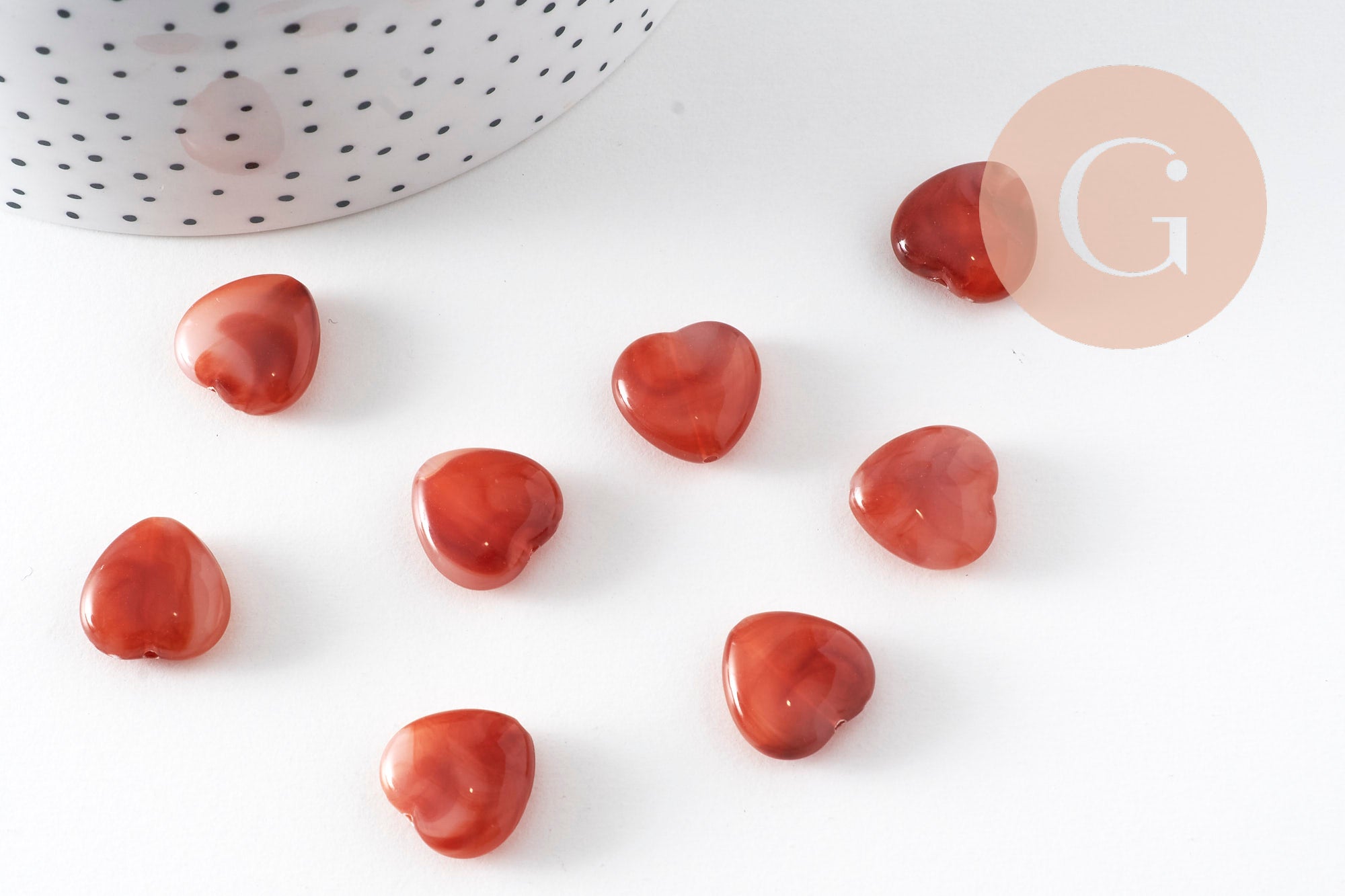 Gingerlily Perles coeur acrylique ambre marron 15mm x10