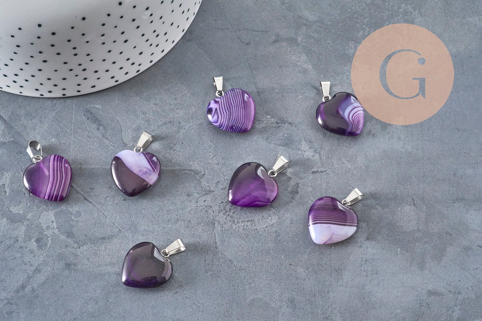 Gingerlily Pendentifs coeur agate violette 23mm pierre naturelle