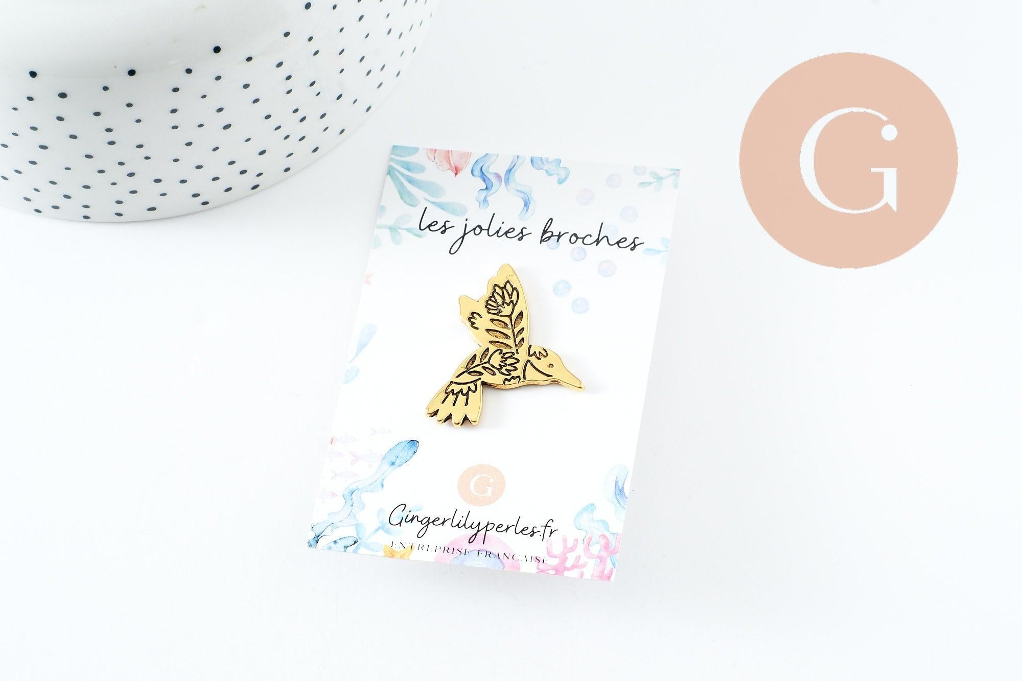 Gingerlily Broches colibri broche acier doré 30mm x1
