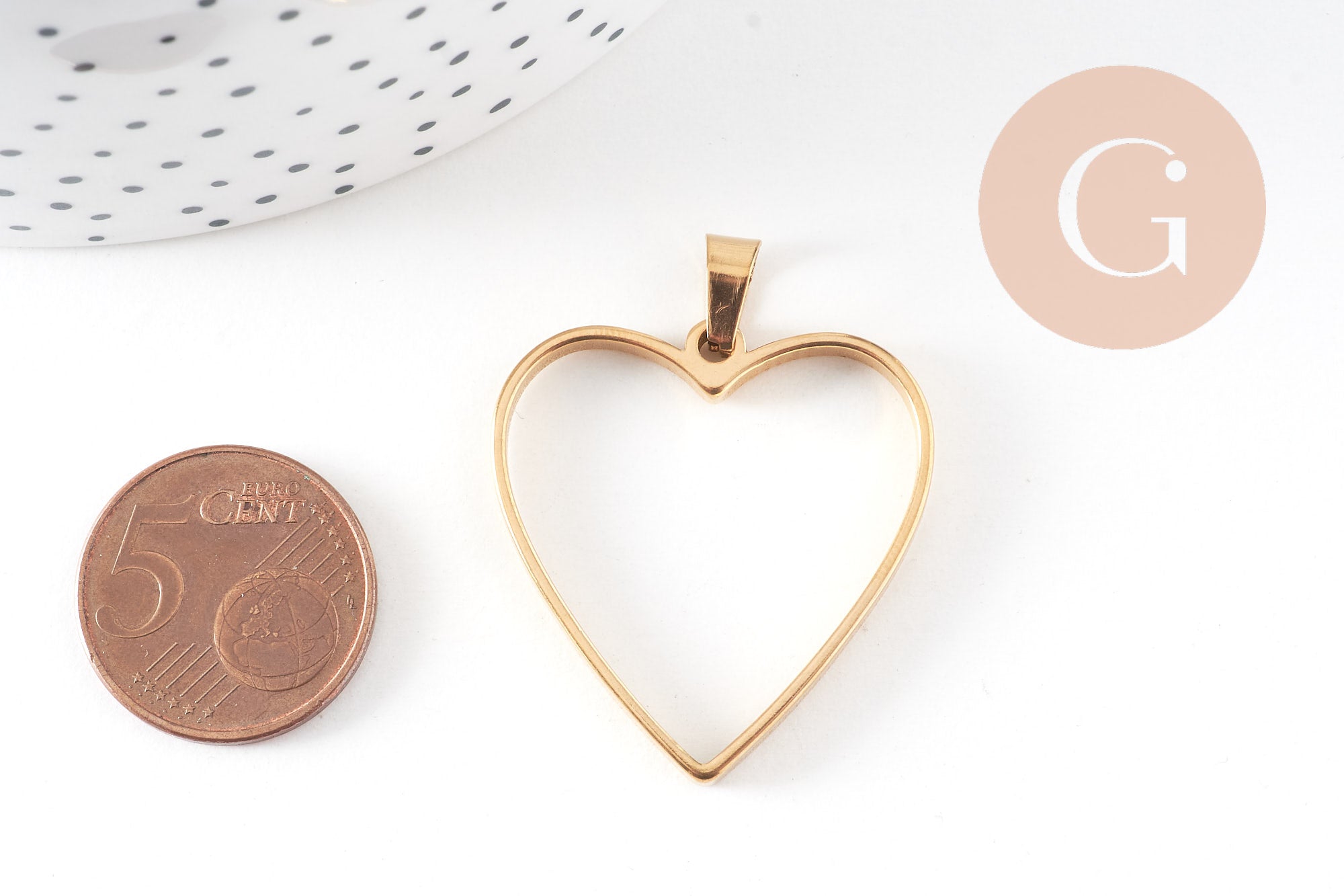Gingerlily Pendentif cœur doré 33mm acier sans fond