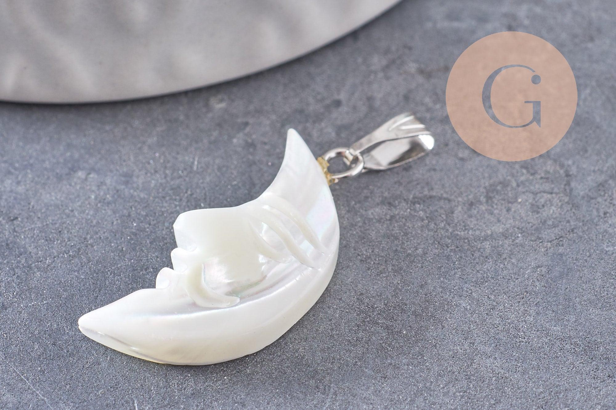 Gingerlily G9917 pendentif lune nacre blanche 22-28mm x1