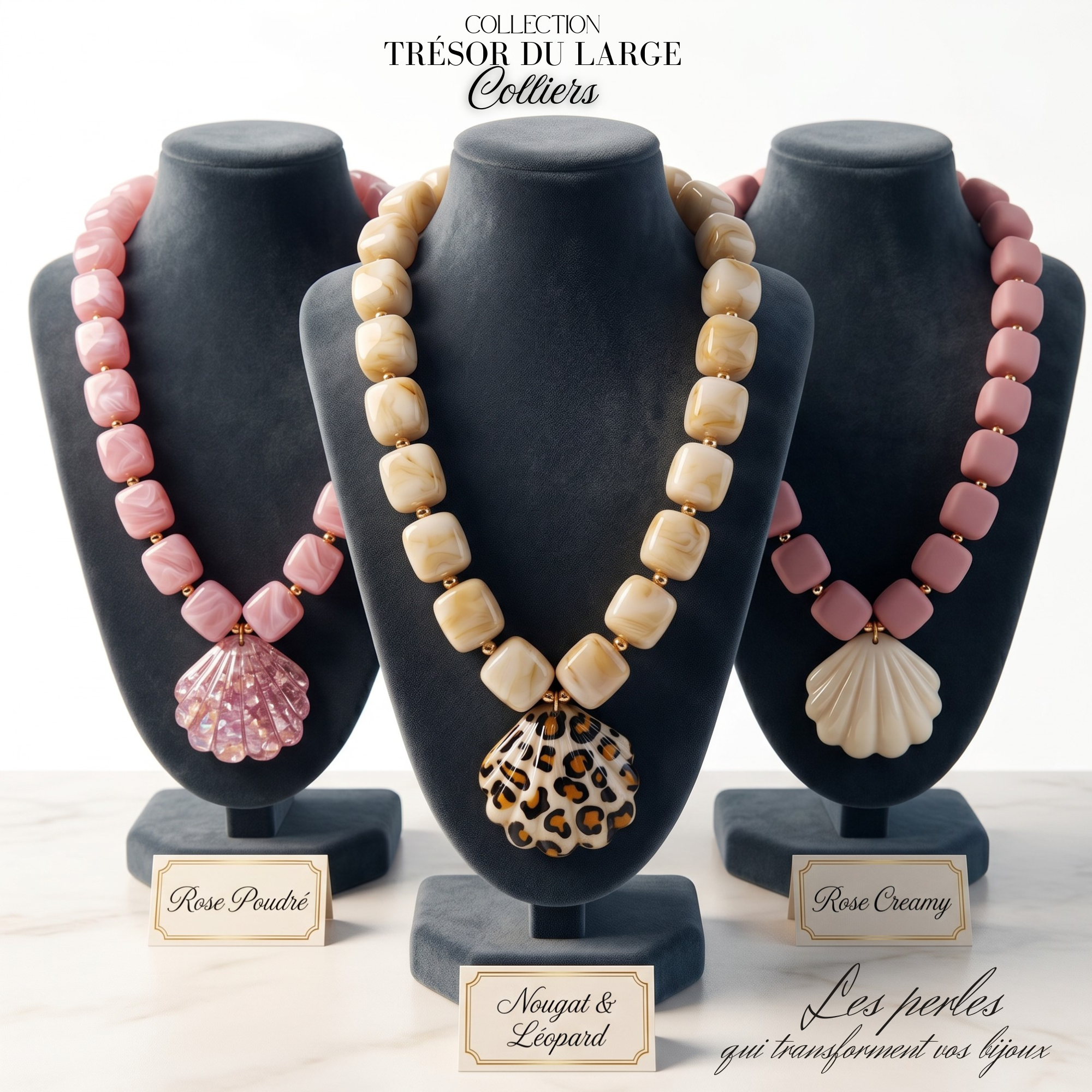 ARTSHOP Trésor du Large collier nougat léopard monté