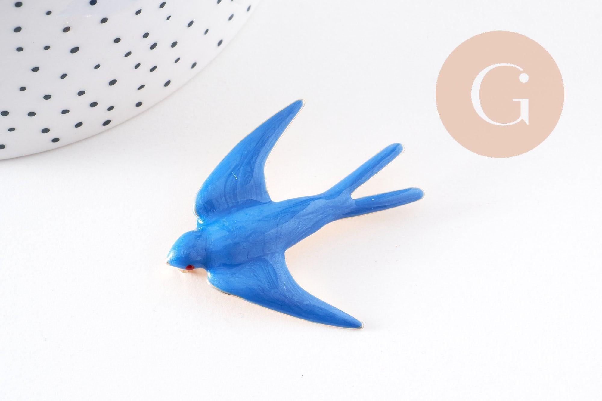 Gingerlily broche hirondelle zamac doré bleu 50 mm x1