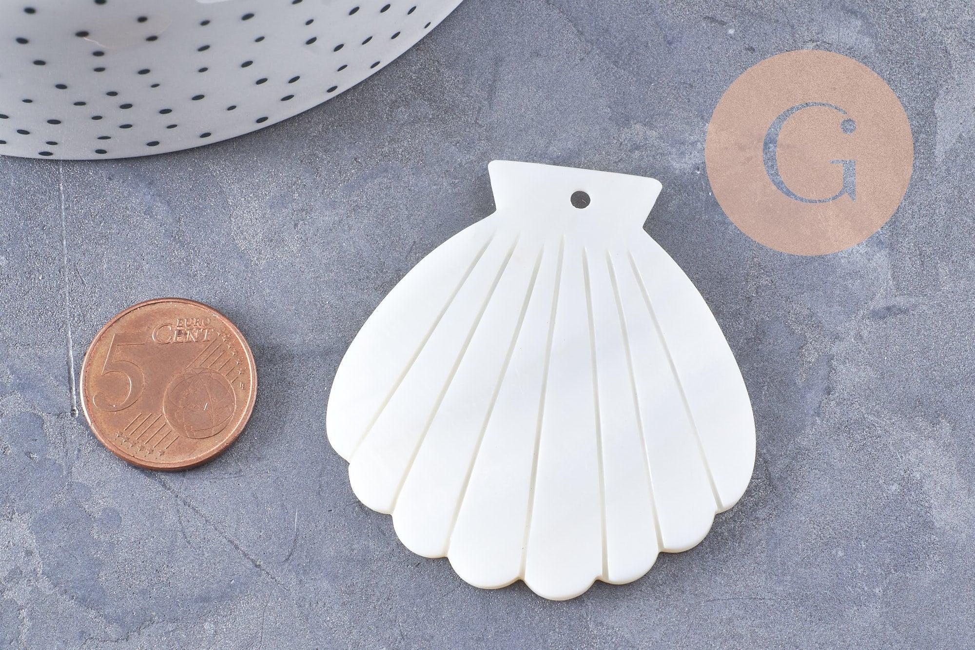 Gingerlily pendentif coquillage G10091 nacre blanche 54mm x2
