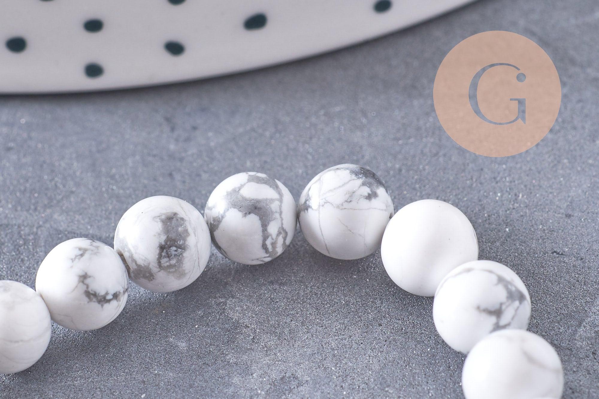 Gingerlily Perles howlite blanche G1297 perles 6mm fil 19cm marbré