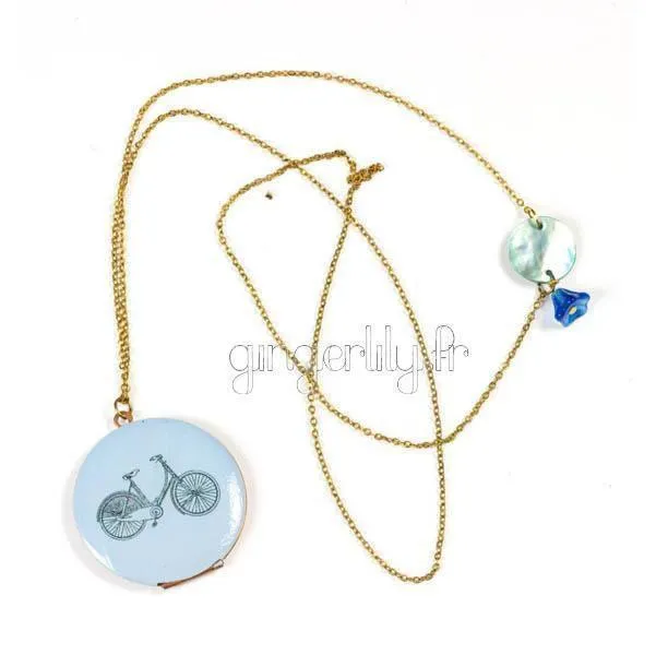 Gingerlily sautoir vélo Locket collier médaillon nacre fait main