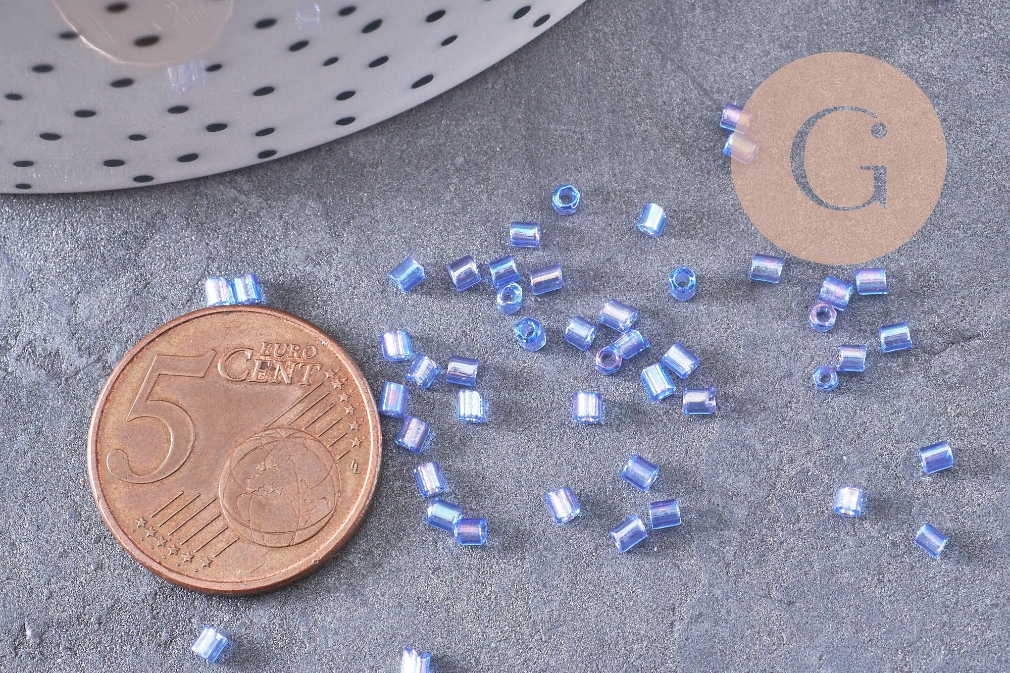 Gingerlily Perles DIY Rocaille tube bleu irisé 2.5mm 10g G10396