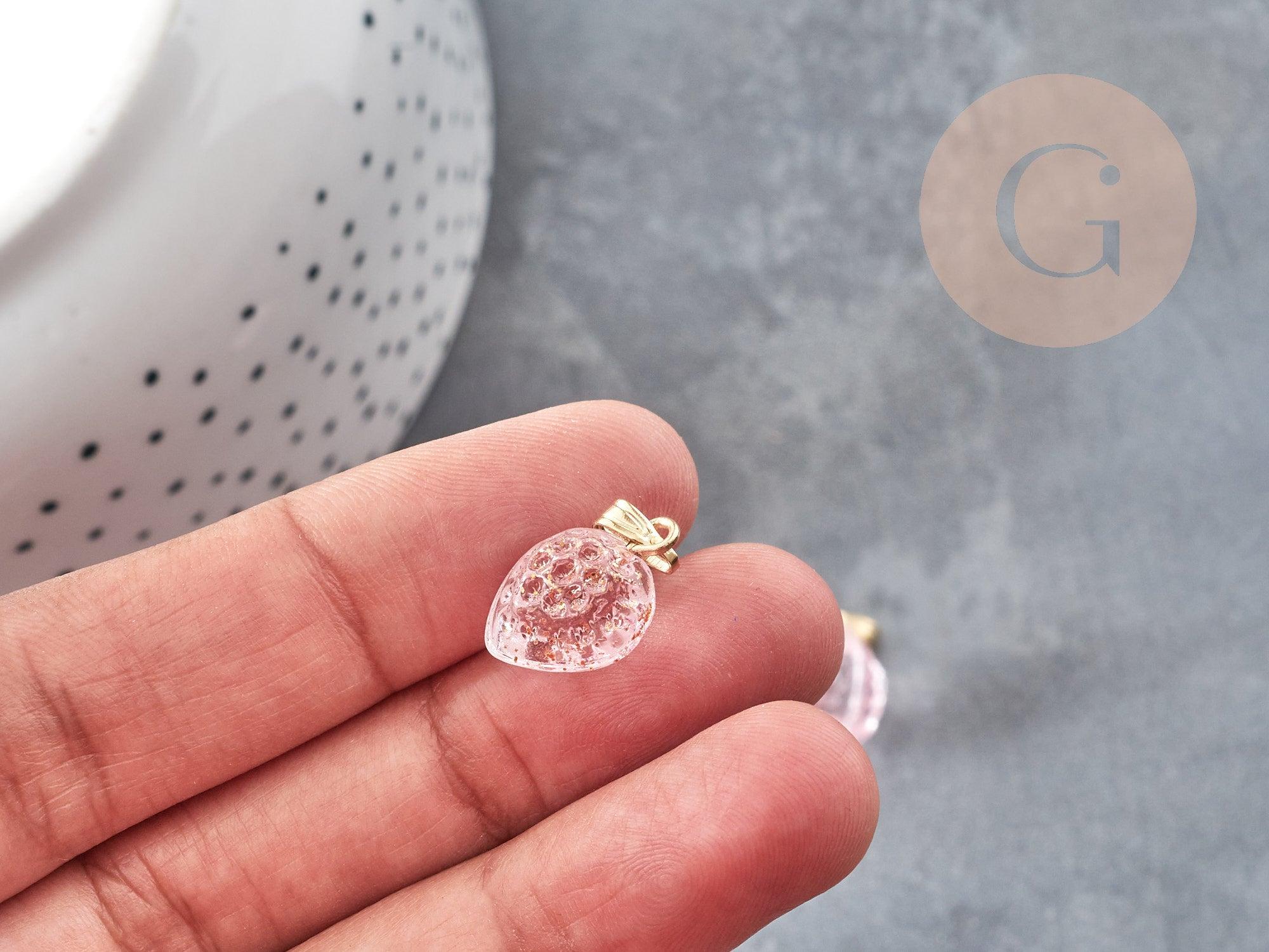 Gingerlily Pendentif fraise verre rose doré 18mm x1 G9060
