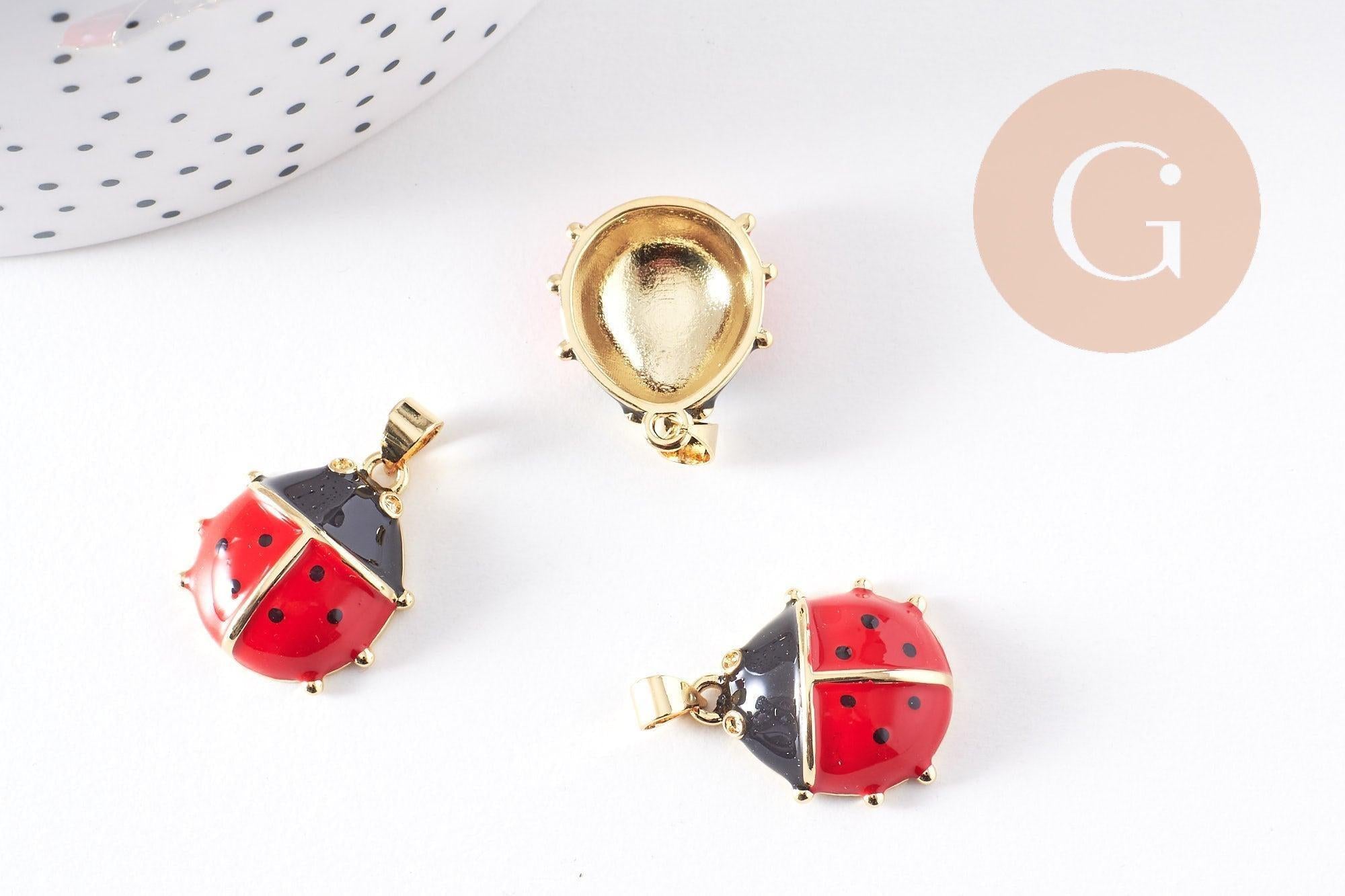 Gingerlily pendentif coccinelle G10306 breloque émail rouge x1