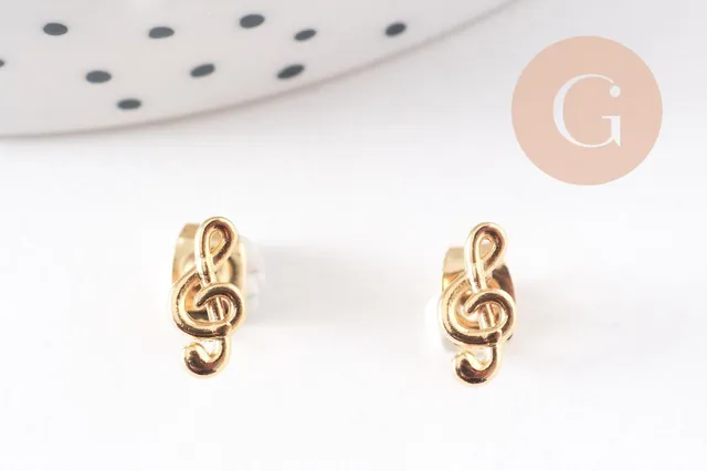 Gingerlily Boucles puces clé de sol 9mm doré la paire