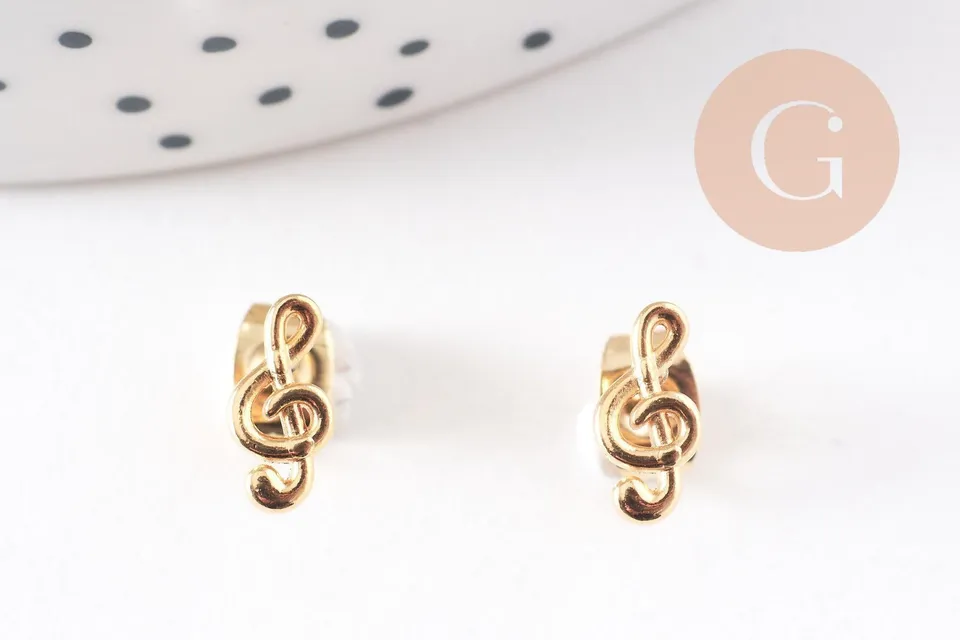 Gingerlily Boucles puces clé de sol 9mm doré la paire