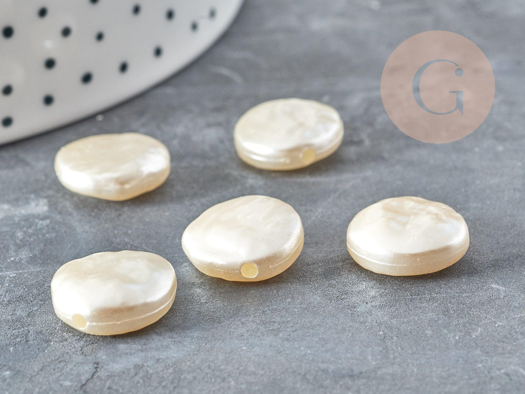 Gingerlily Perles plates acrylique beige 14.5mm x5 nacrées