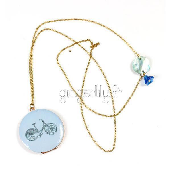 Gingerlily sautoir vélo Locket collier médaillon nacre fait main