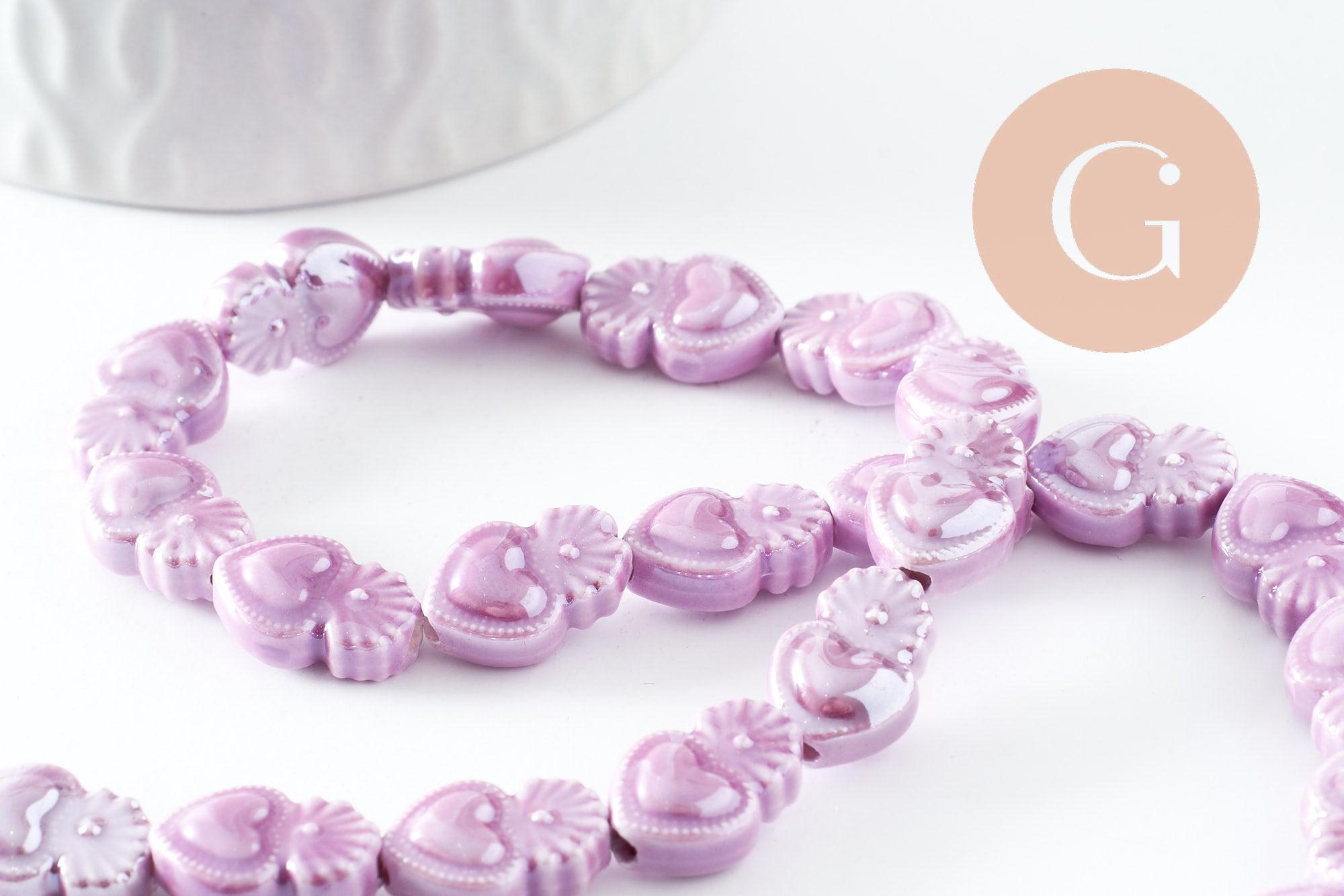 Gingerlily Perle Porcelaine Cœur Violet 16mm x24