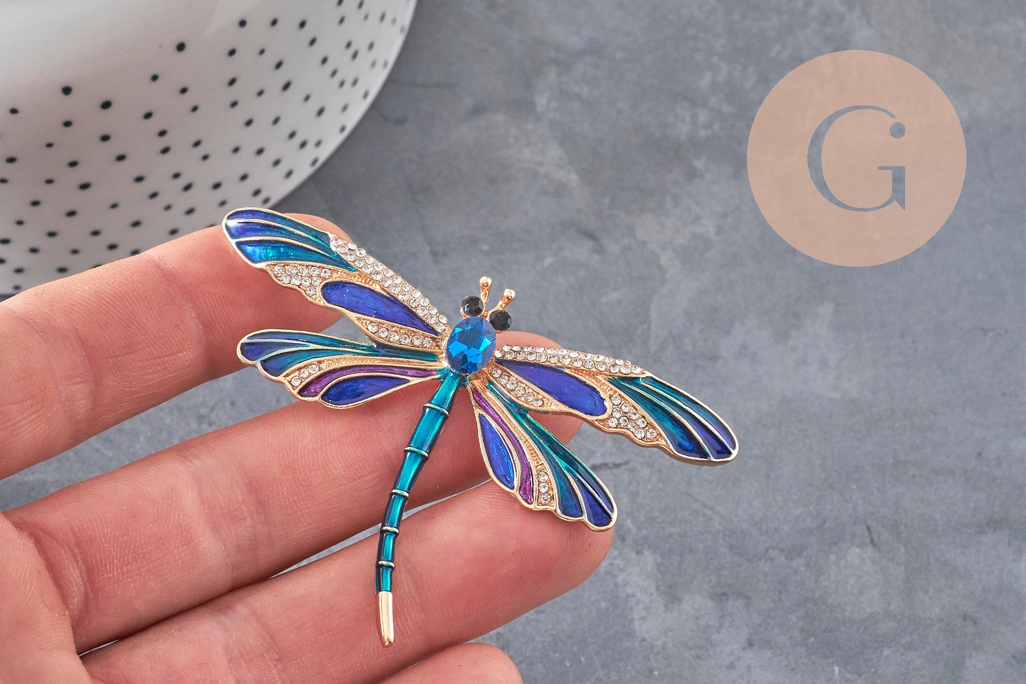Gingerlily Broche G11291 pin's libellule doré bleu x1