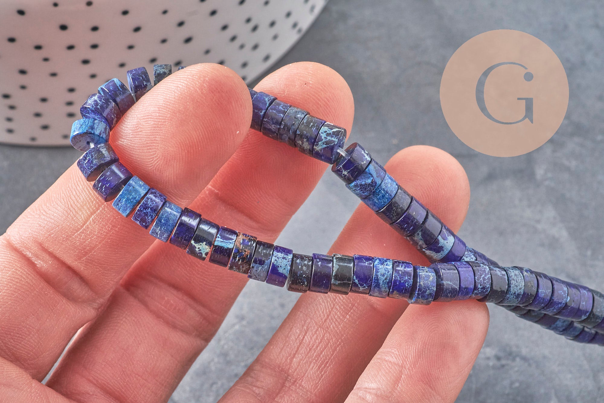 Gingerlily Perles heishi jaspe G5531 bleu impérial fil 40cm