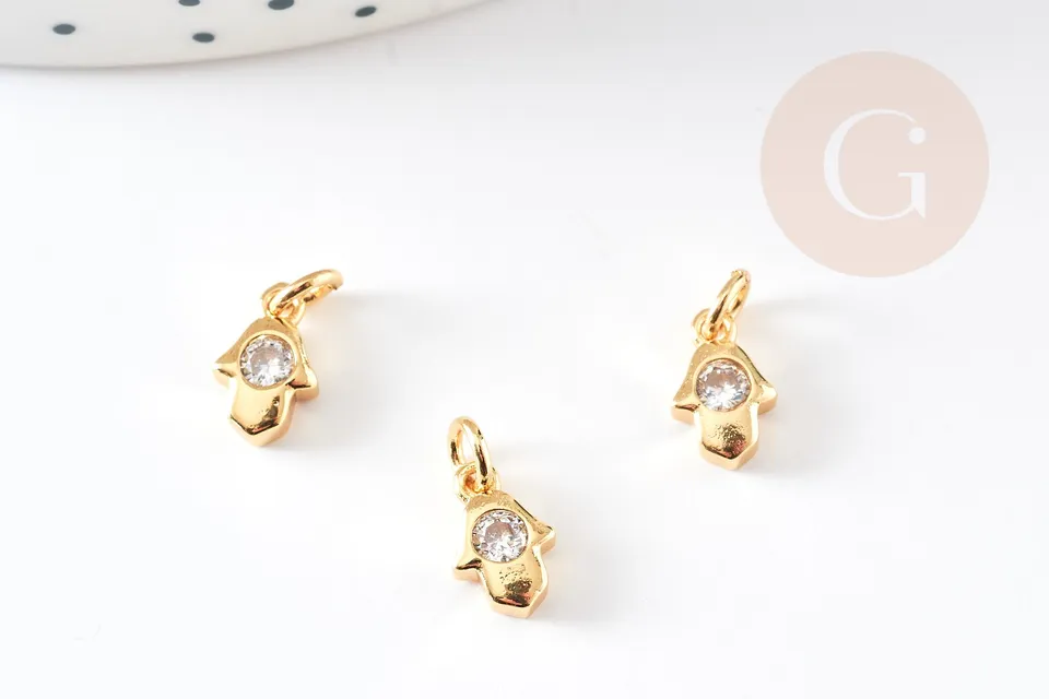 Gingerlily Pendentif main fatma G3470 breloque dorée zircon blanc x1