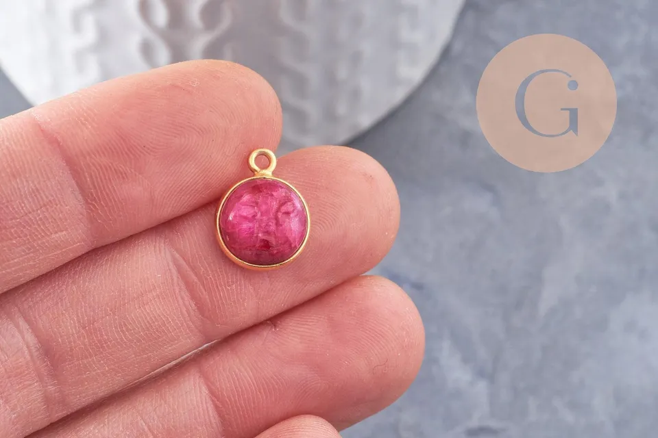 Gingerlily Pendentifs visage lune rubis G9878 19mm doré
