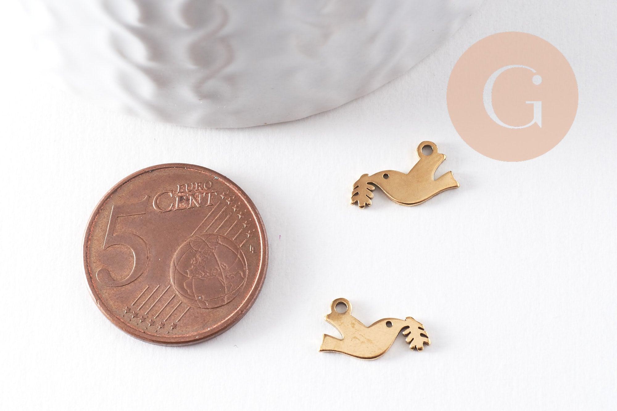 Gingerlily Perles pendentif colombe doré 12mm acier inox
