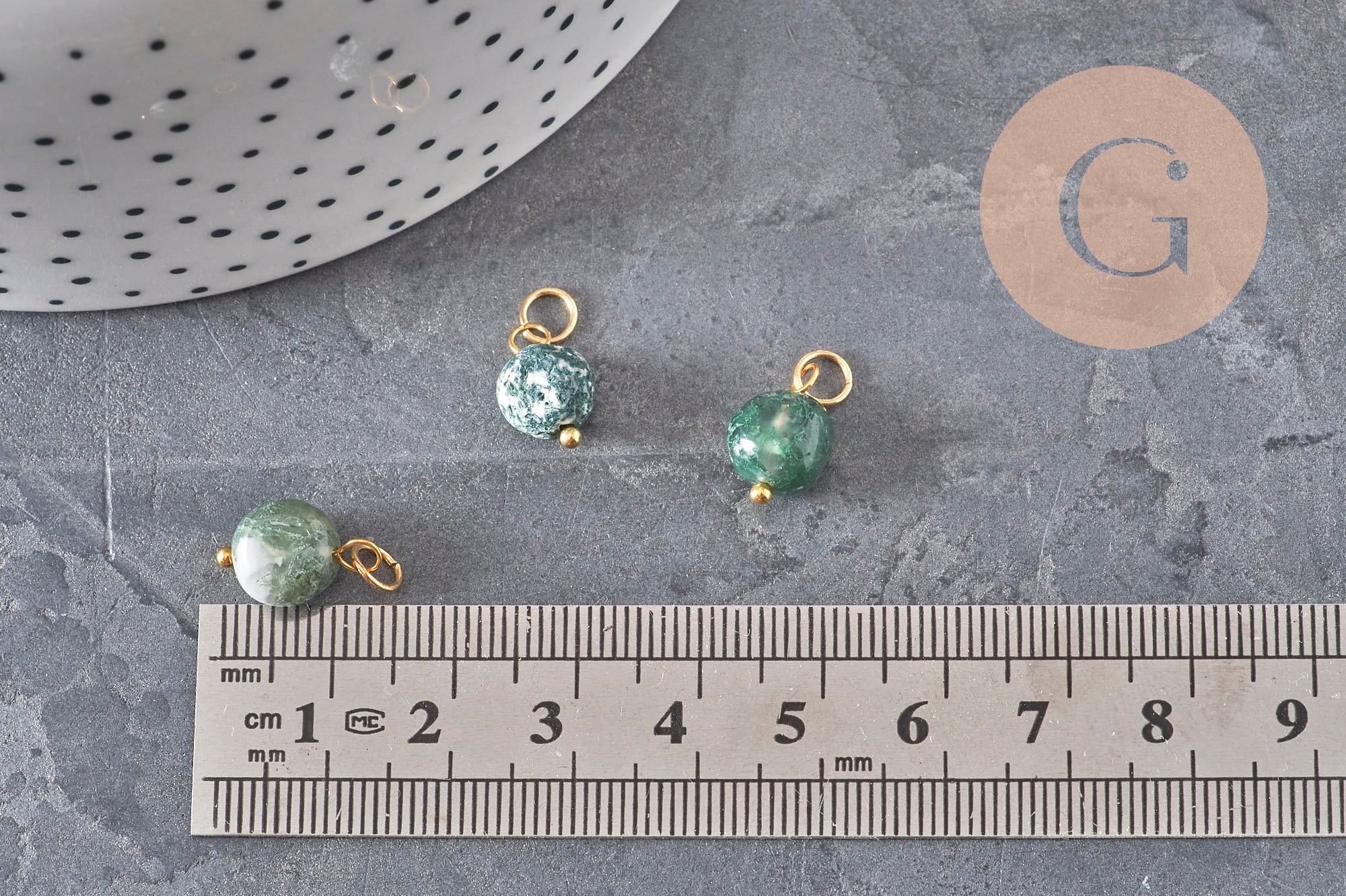 Gingerlily Breloque nugget agate verte acier doré 14mm x1