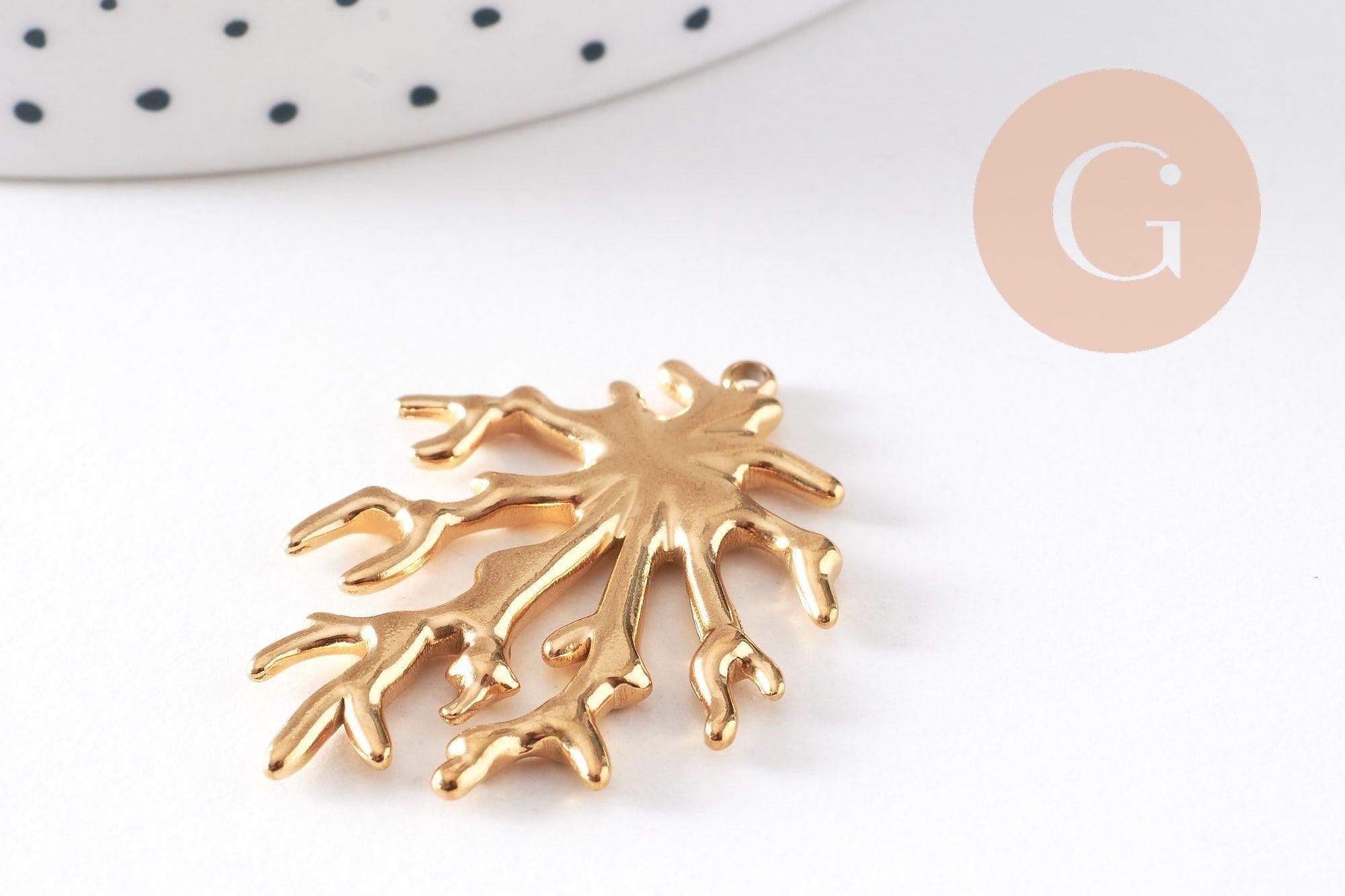 Gingerlily pendentifs corail G10508 pendentif acier doré 36mm x1