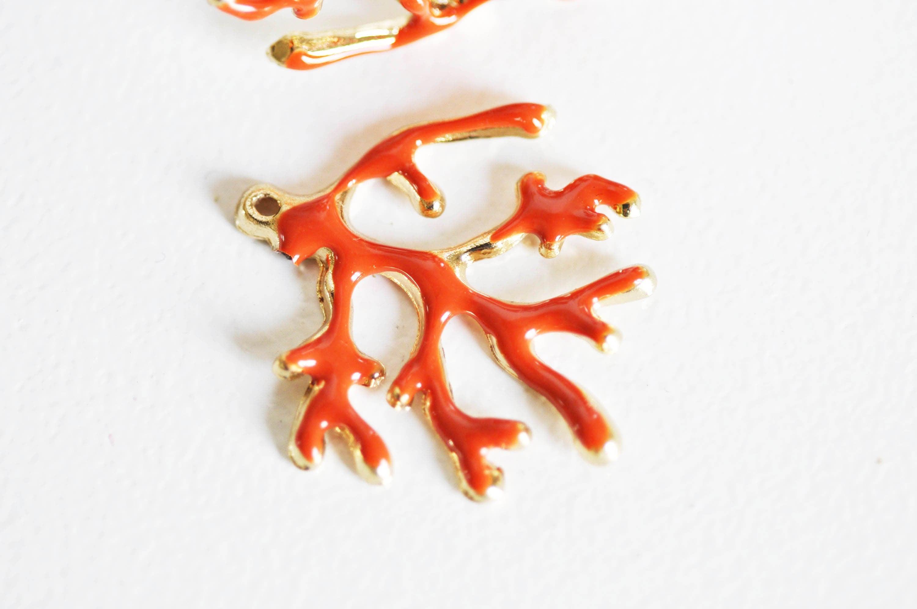 Gingerlily Pendentifs G1569 pendentif corail émail orange 35 mm