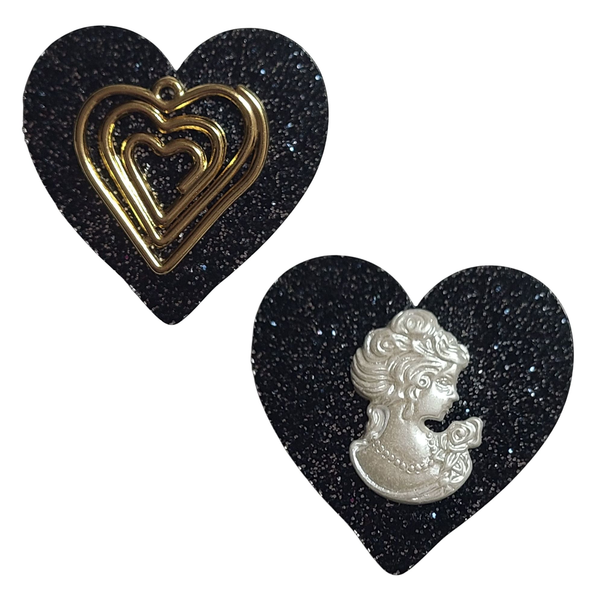 ARTSHOP Pendentifs cœur résine Glitter noir x1 plat