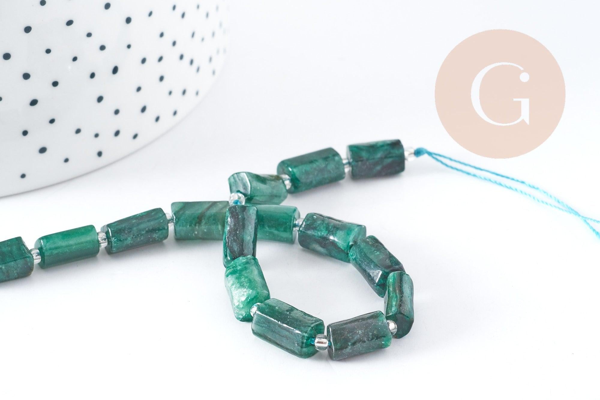Gingerlily Perle tube quartz émeraude vert 14mm fil 18cm x1