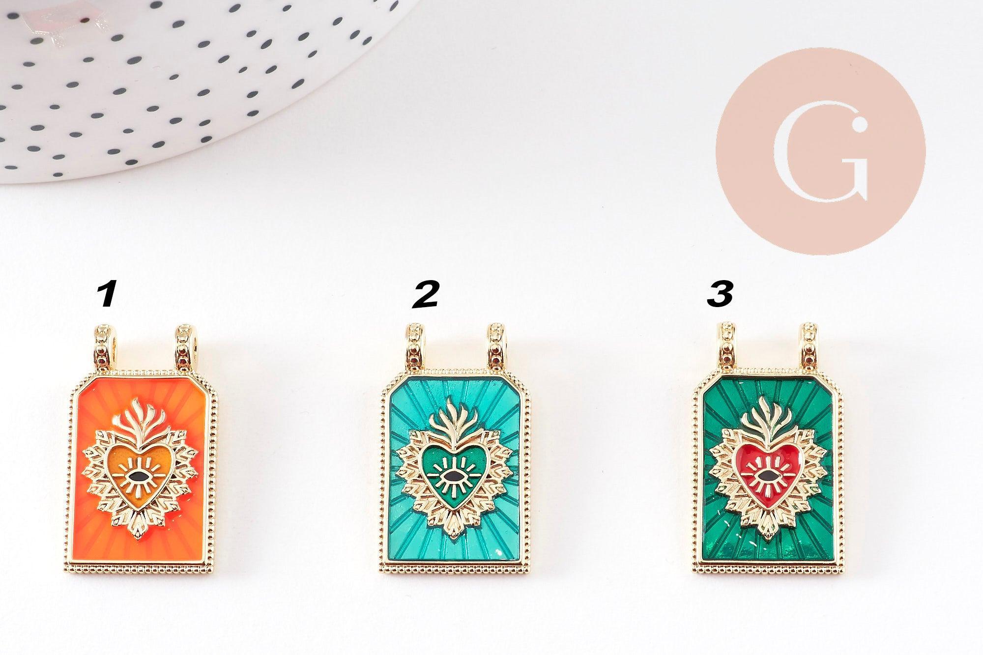Gingerlily Pendentifs rectangle G10942 29mm coeur vert x1
