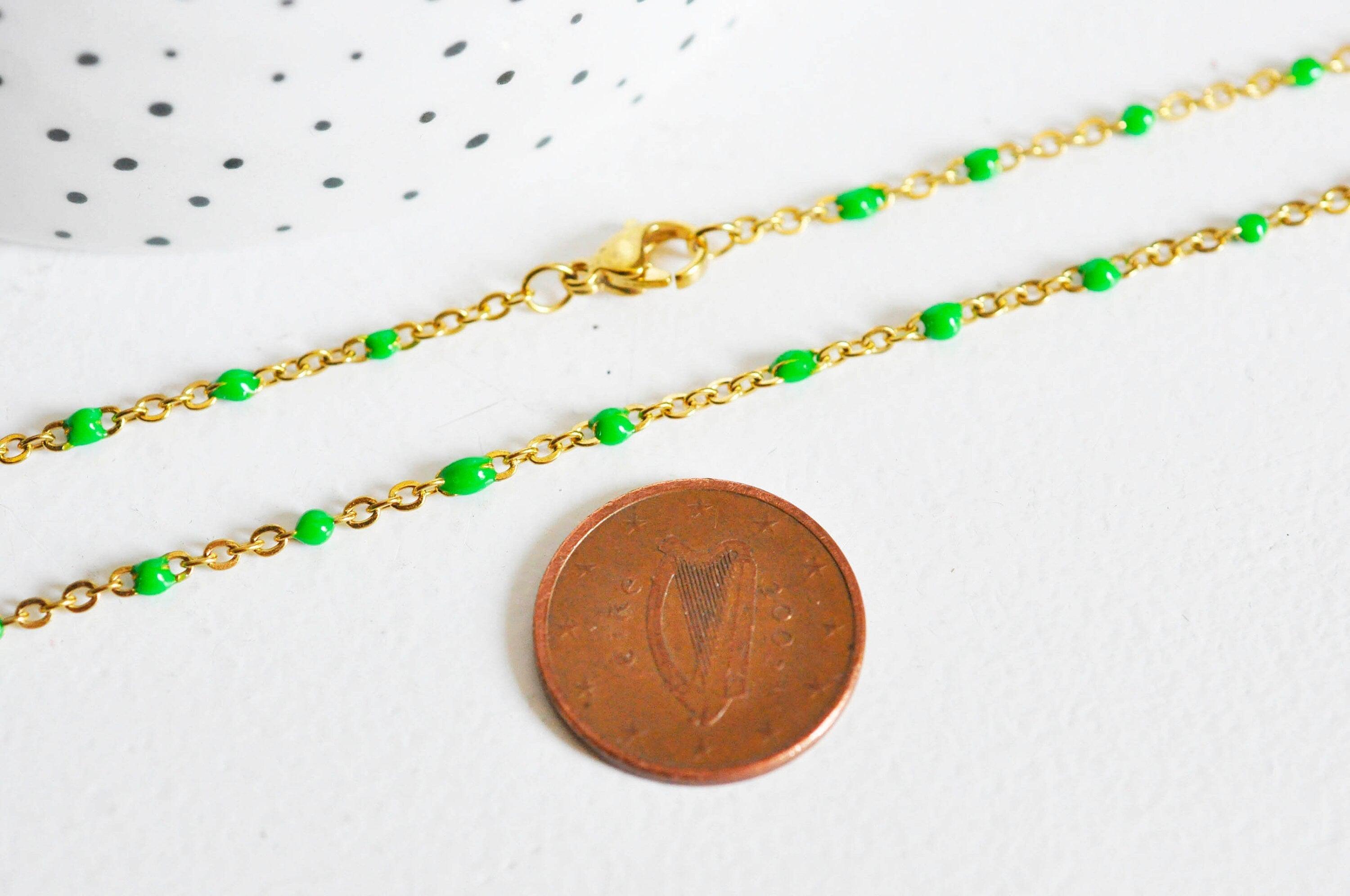 Gingerlily Chaîne acier doré 14k résine verte 20,5cm bracelet