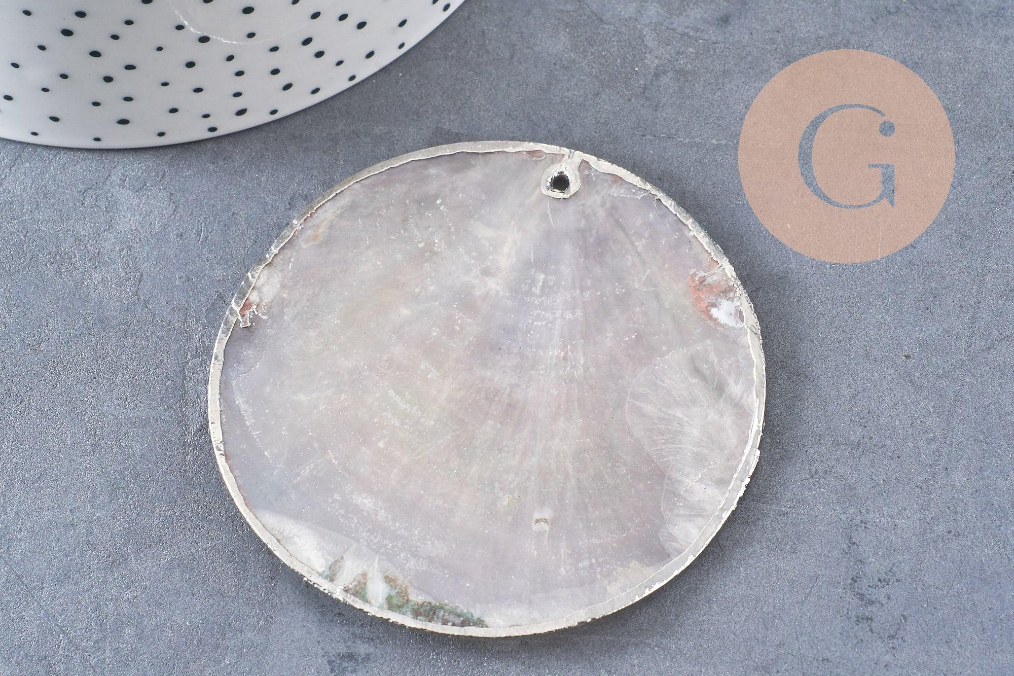 Gingerlily Pendentif rond nacre blanche coquillage 70 mm x1