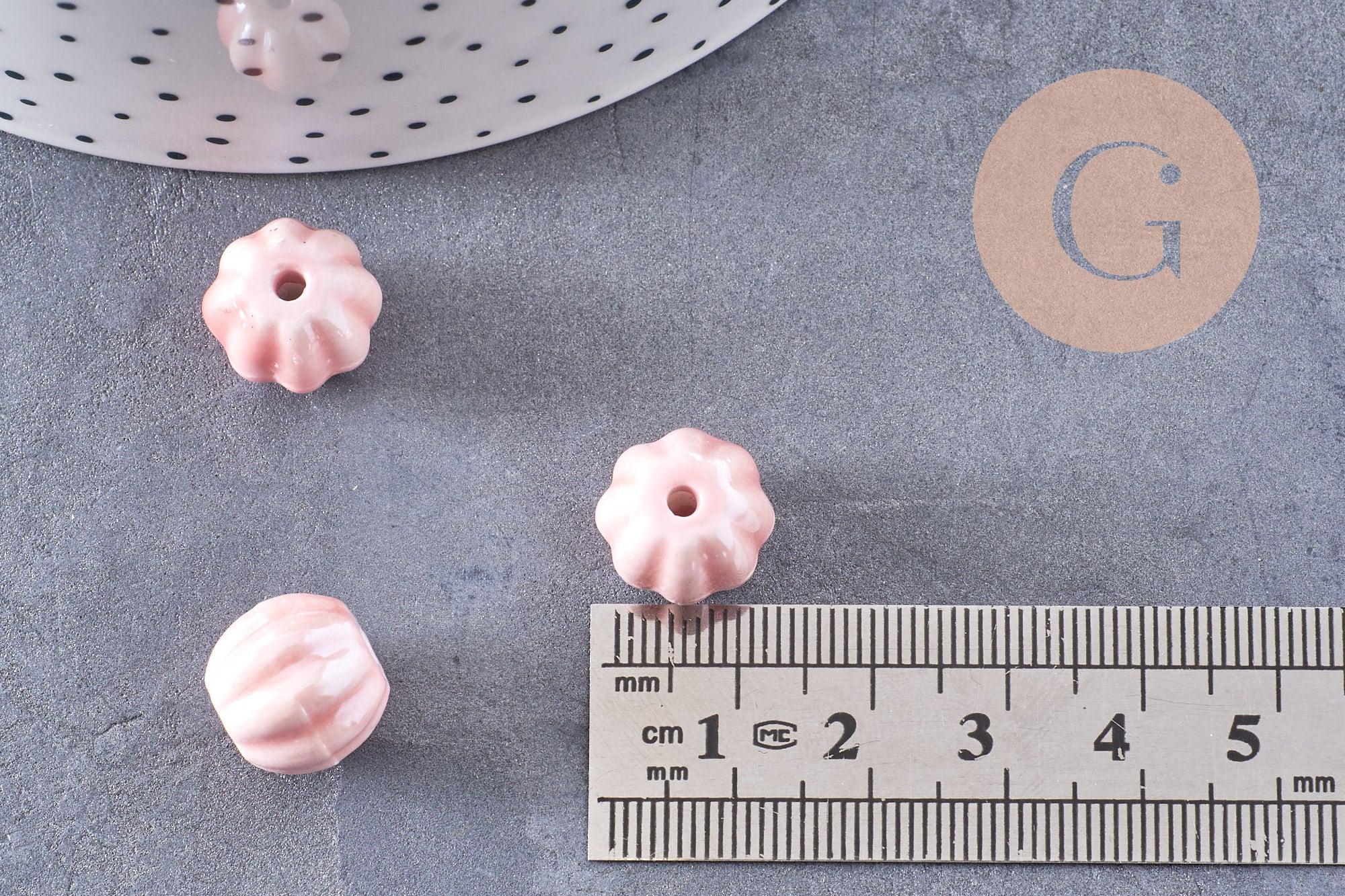 Gingerlily Perles Ronde porcelaine rose 13mm x10 irisée