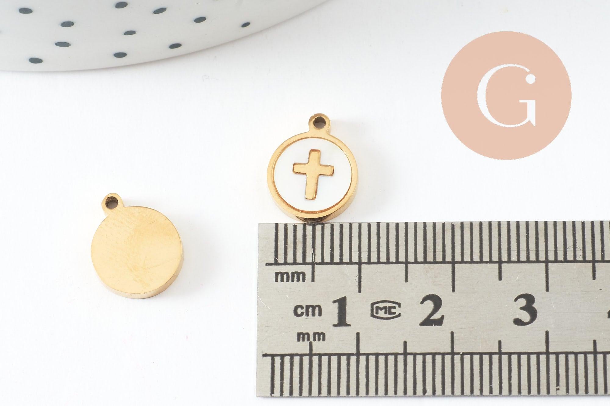 Gingerlily pendentif médaille croix nacre blanche doré G9693