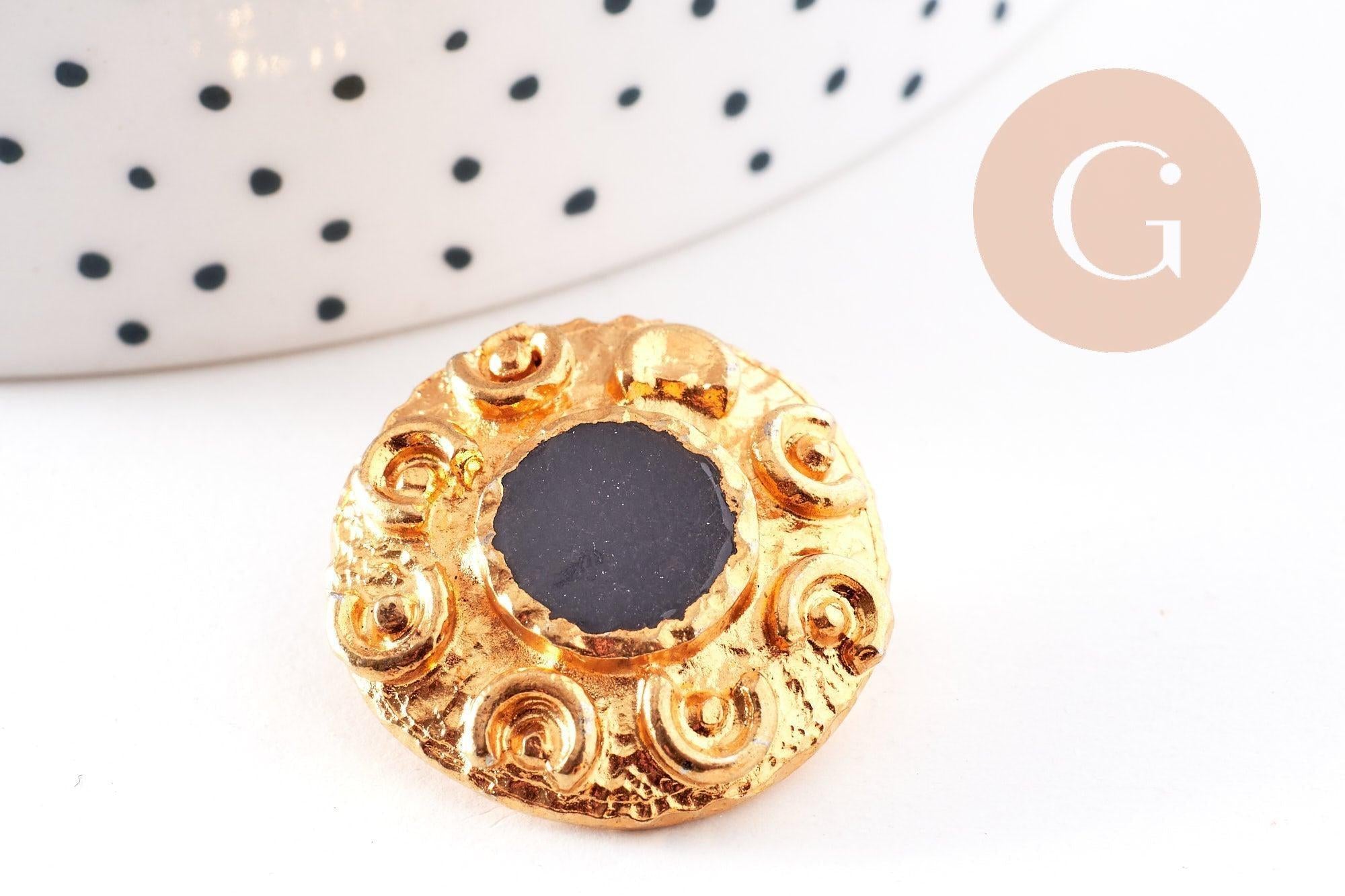 Gingerlily Perles G10151 bouton ancien doré noir 23mm