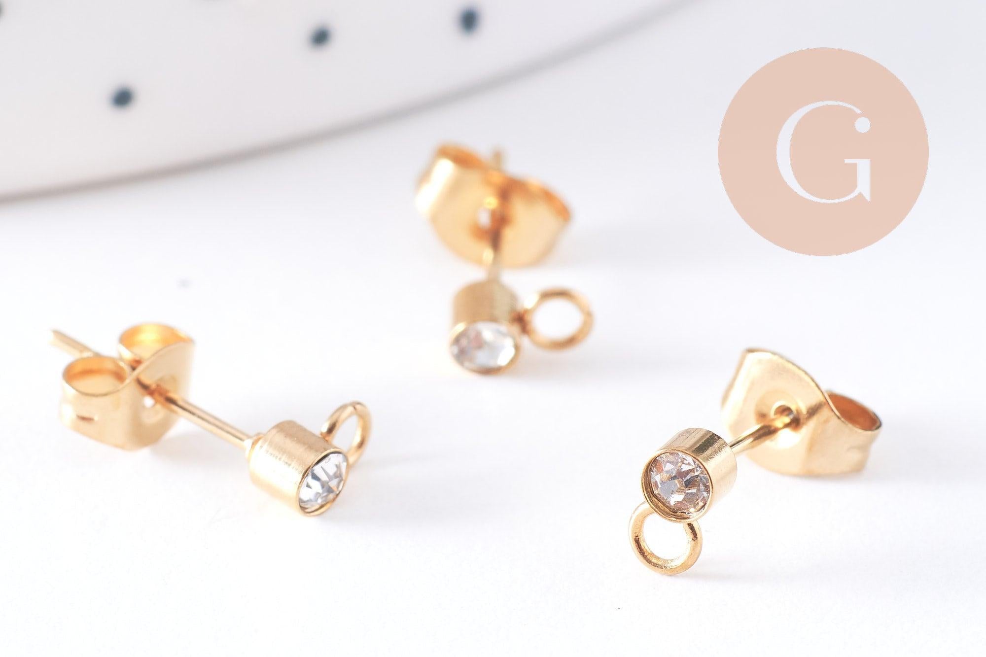 Gingerlily Apprêts clous puces G10610 acier doré zircon 6mm x2