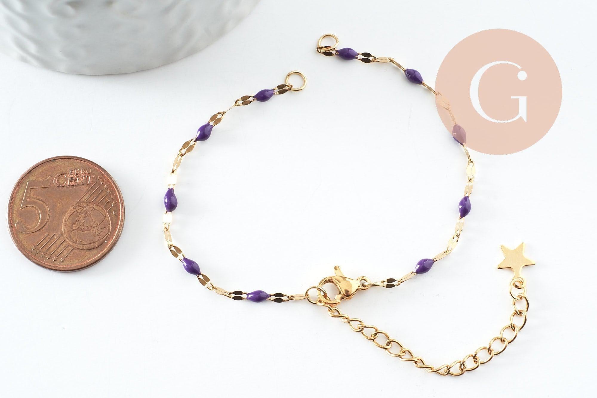Gingerlily Base bracelet chaîne acier doré résine violette 16,2cm