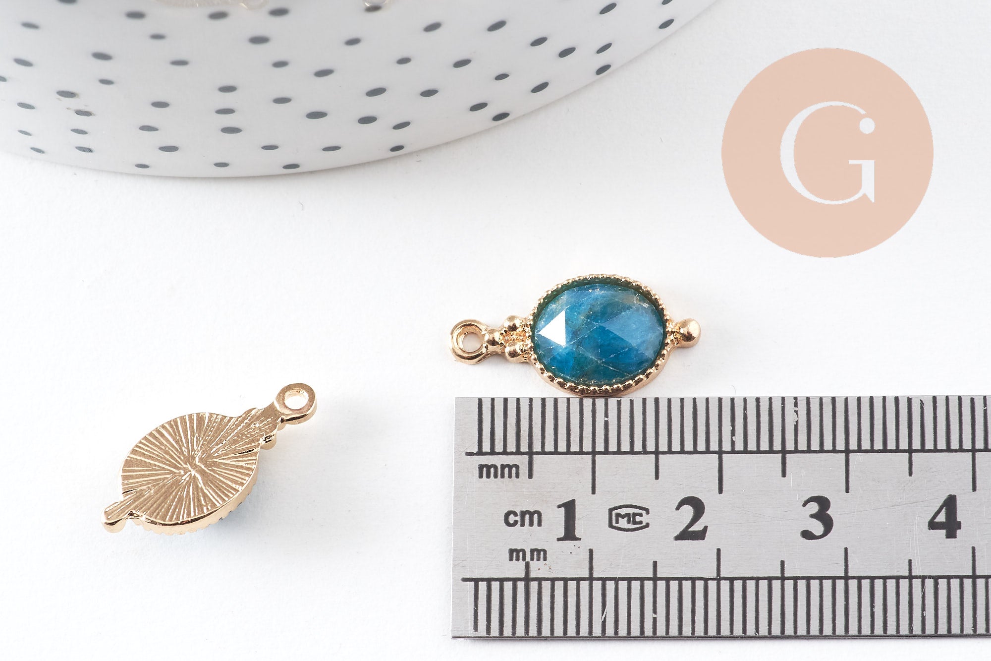Gingerlily pendentif ovale apatite bleue 20,5mm x1 doré