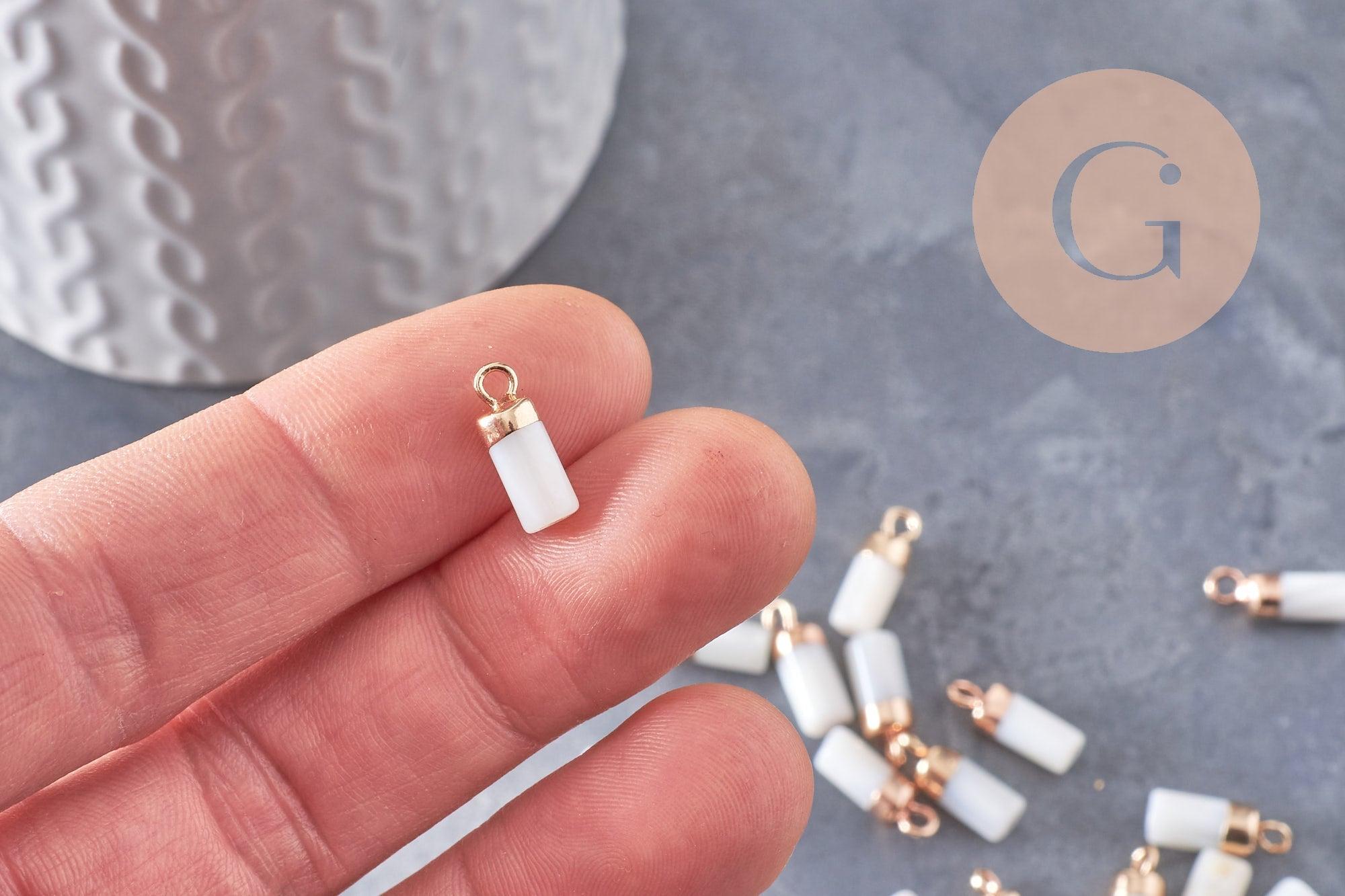 Gingerlily Pendentif colonne nacre blanche doré x2