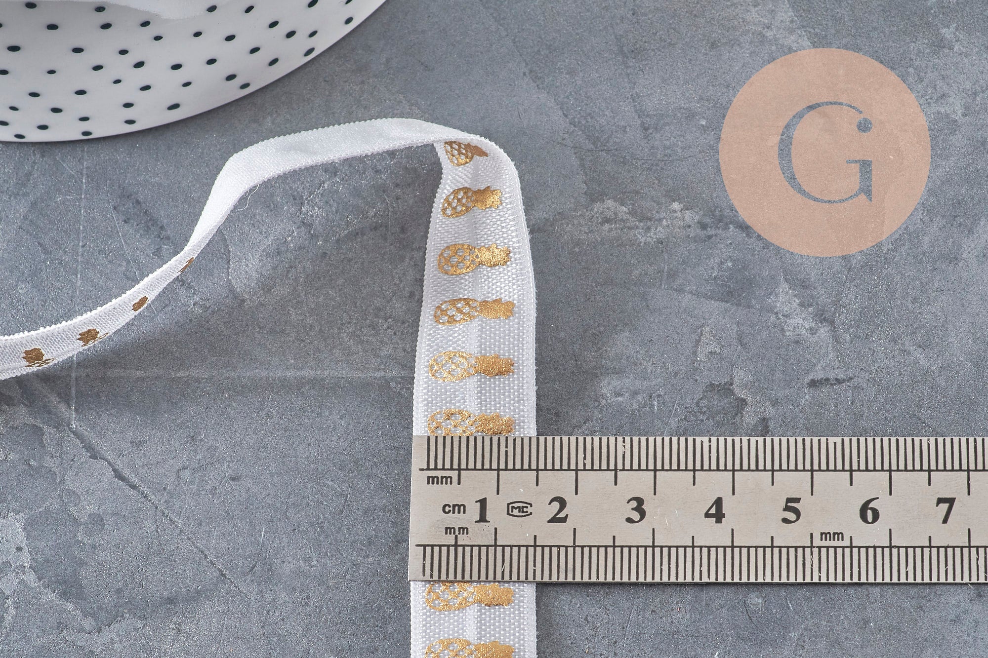 Gingerlily Cordons G2155 ruban élastique blanc ananas or 16mm 1m