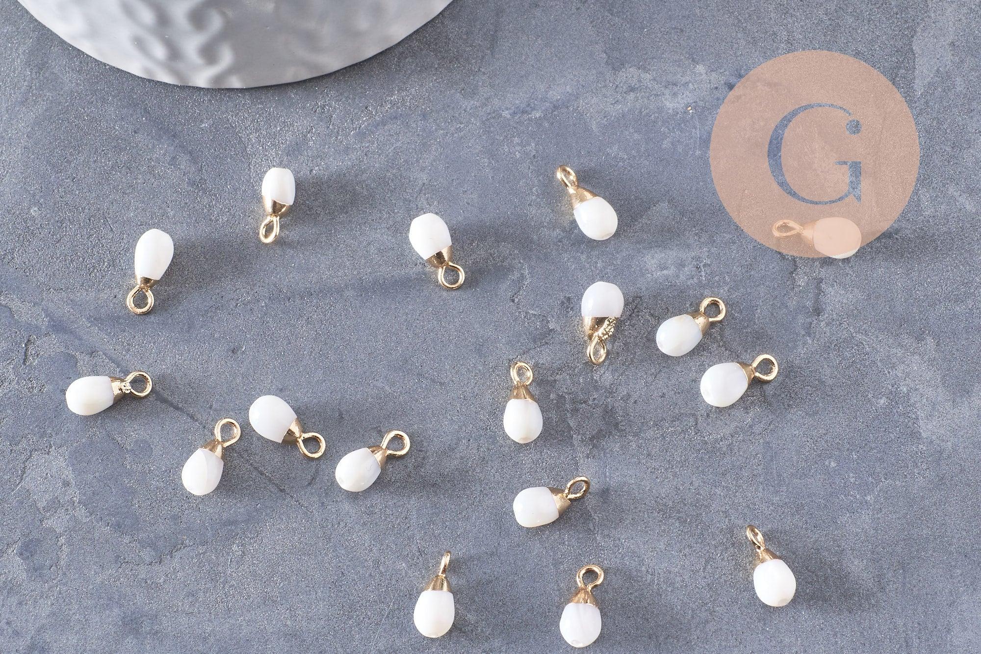 Gingerlily pendentif goutte nacre blanche 11 mm lot 2 doré