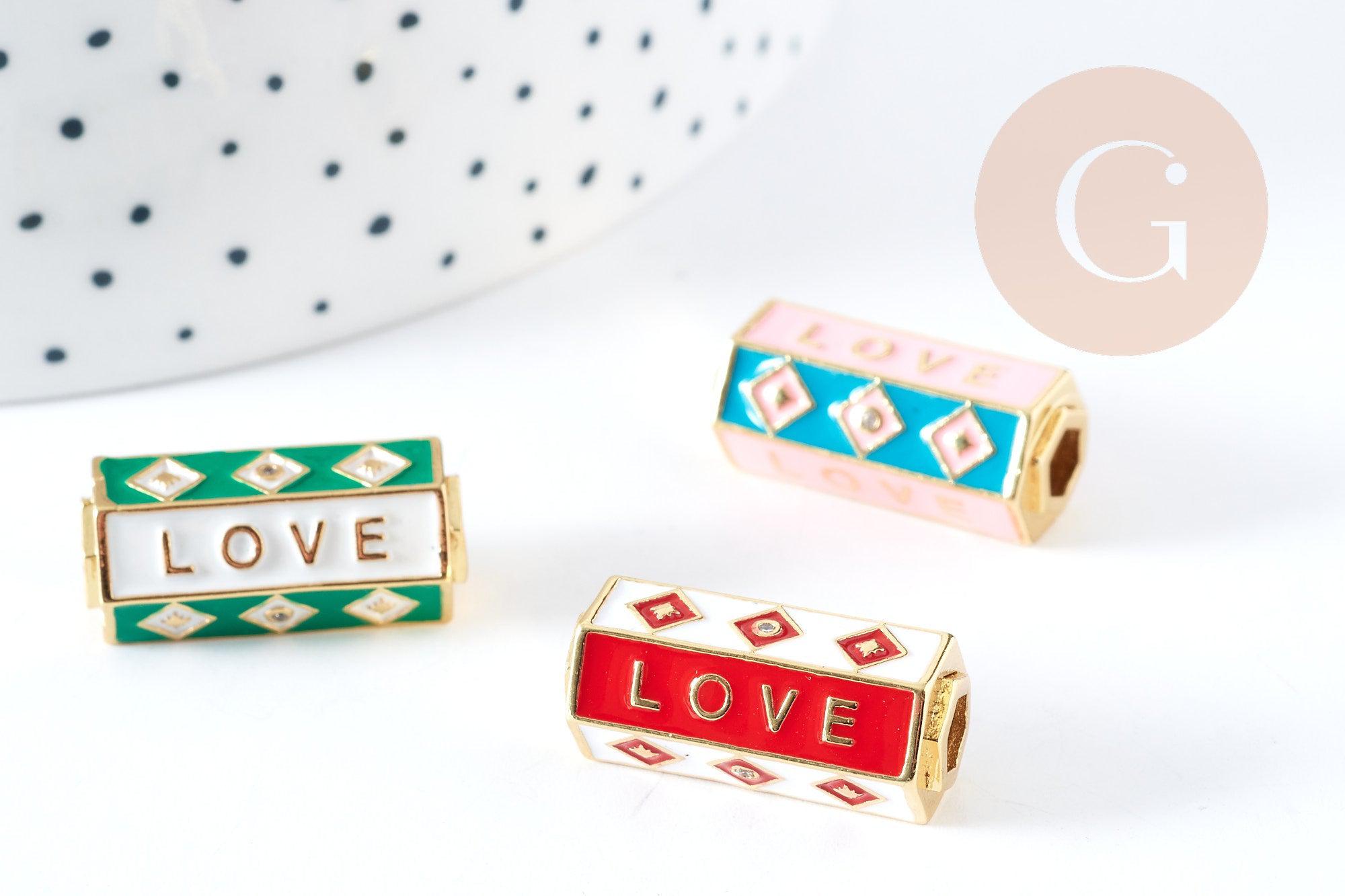 Gingerlily G9062 perle tube LOVE émail doré 22mm vert