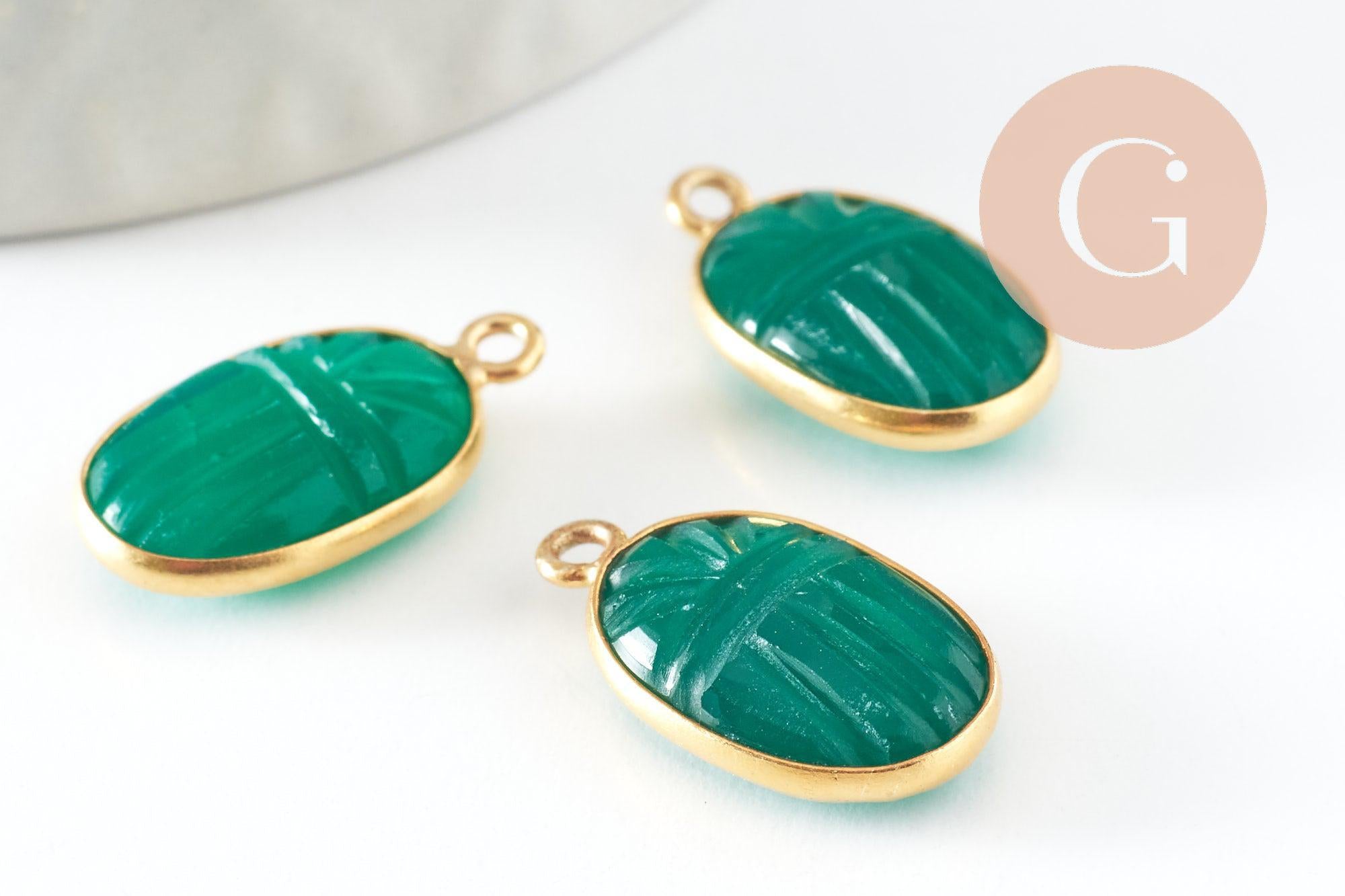 Gingerlily Pendentif scarabée G9442 onyx verte 20mm x1