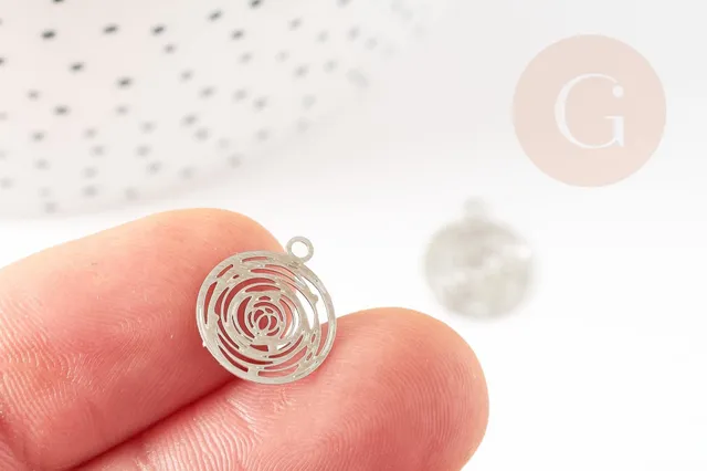 Gingerlily G9305 pendentif estampe fleur rose laiton doré 14mm x2