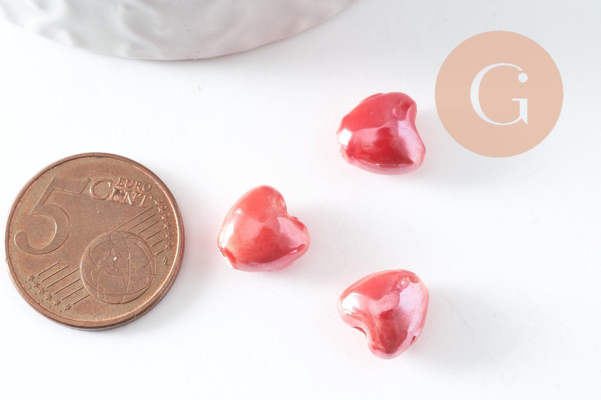 Gingerlily Perle coeur G9773 porcelaine rouge irisé 12mm x5