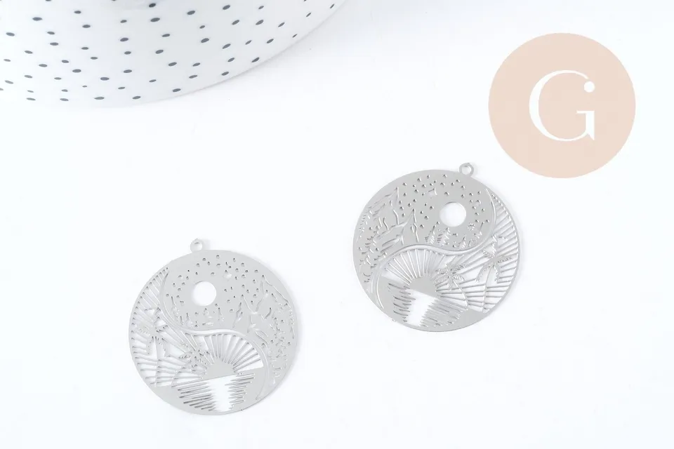 Gingerlily Perles G8937 pendentif estampe filigrane rond 32mm acier