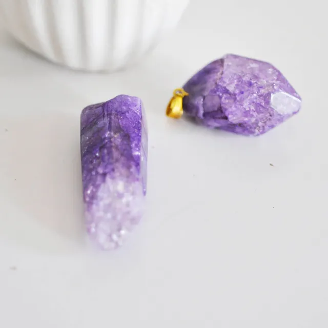 Gingerlily Pendentifs cristal violet pendentif pierre support doré