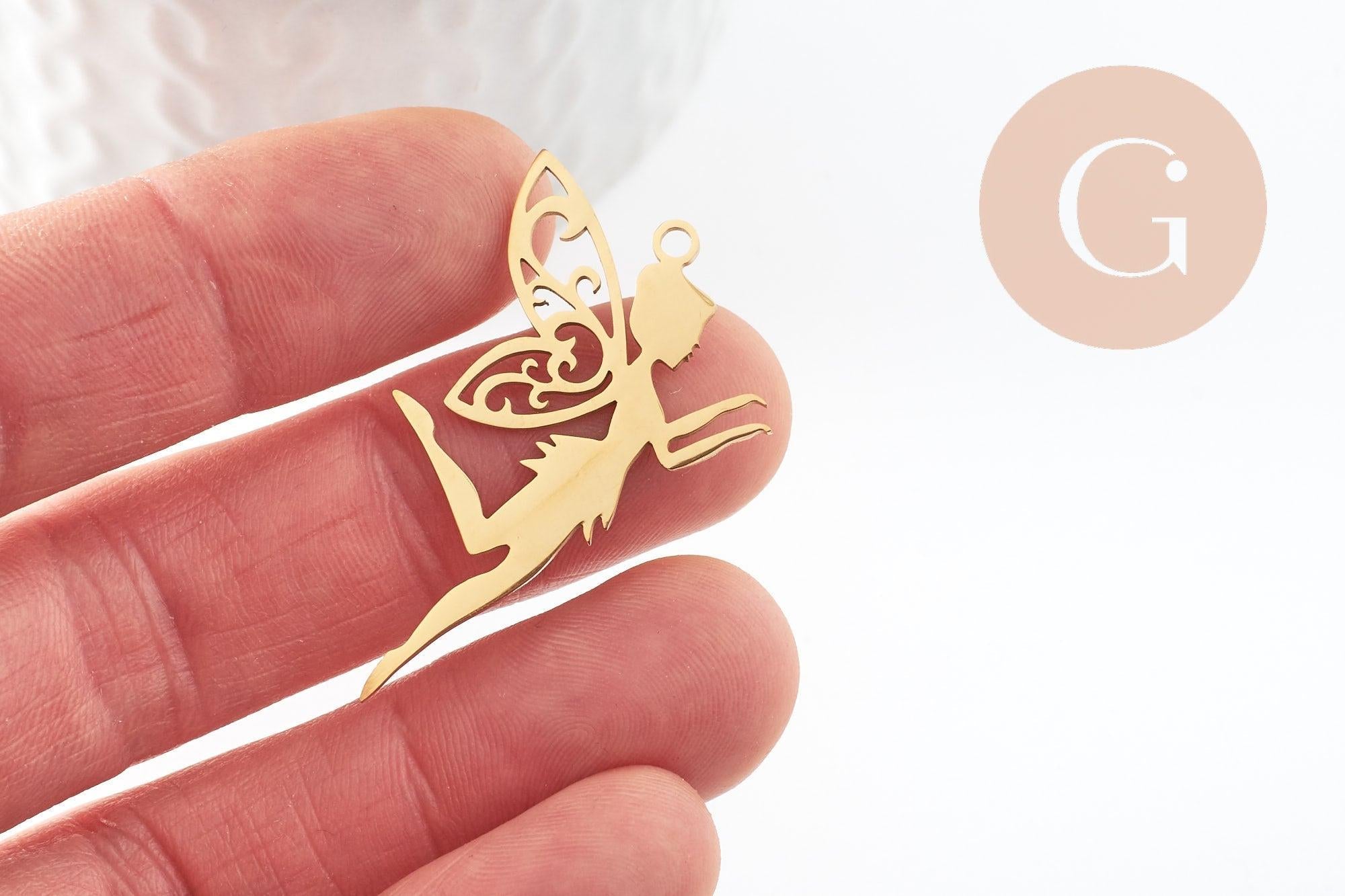 Gingerlily Pendentif fée clochette acier doré 41mm x1