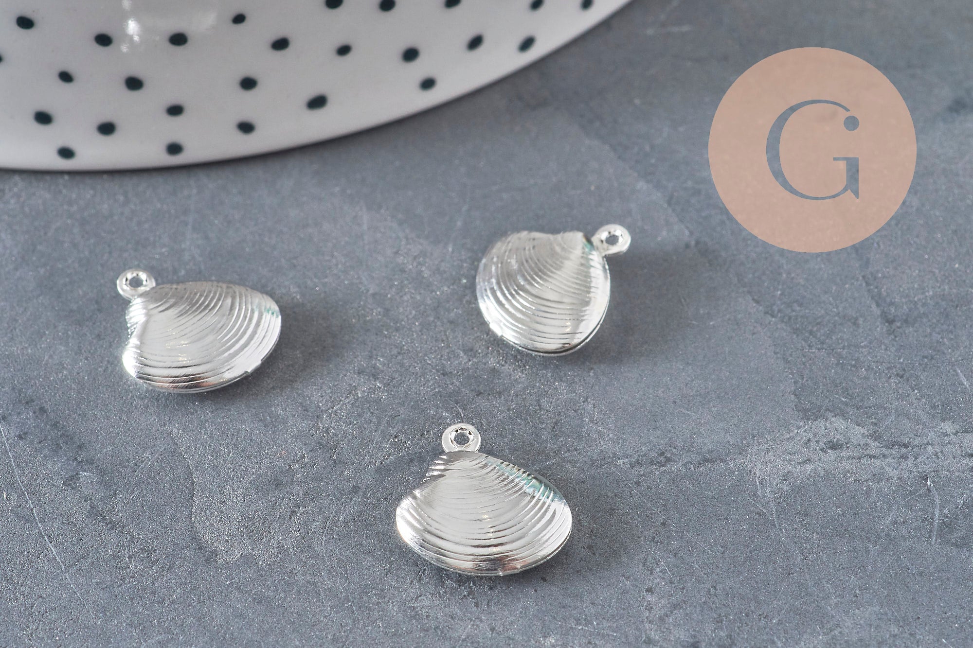 Gingerlily Perles breloque coquillage acier argenté 14mm x1